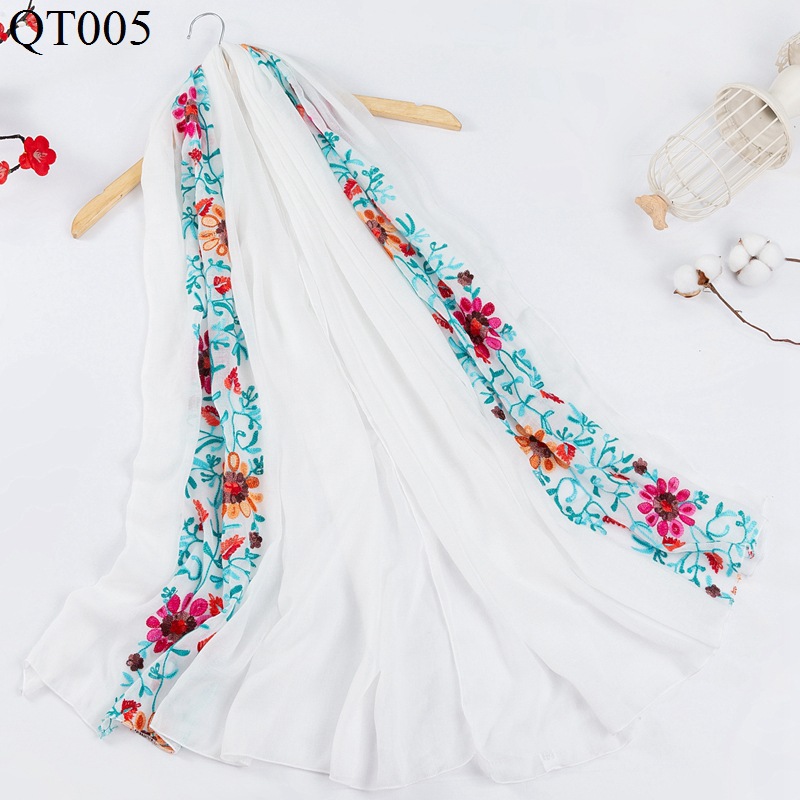 Scarf Women&#039;s Fashion Cotton Vintage Travel Shawl Flower Embroidery Cotton and Linen Scarf Wholesale Embroidery Scarf
