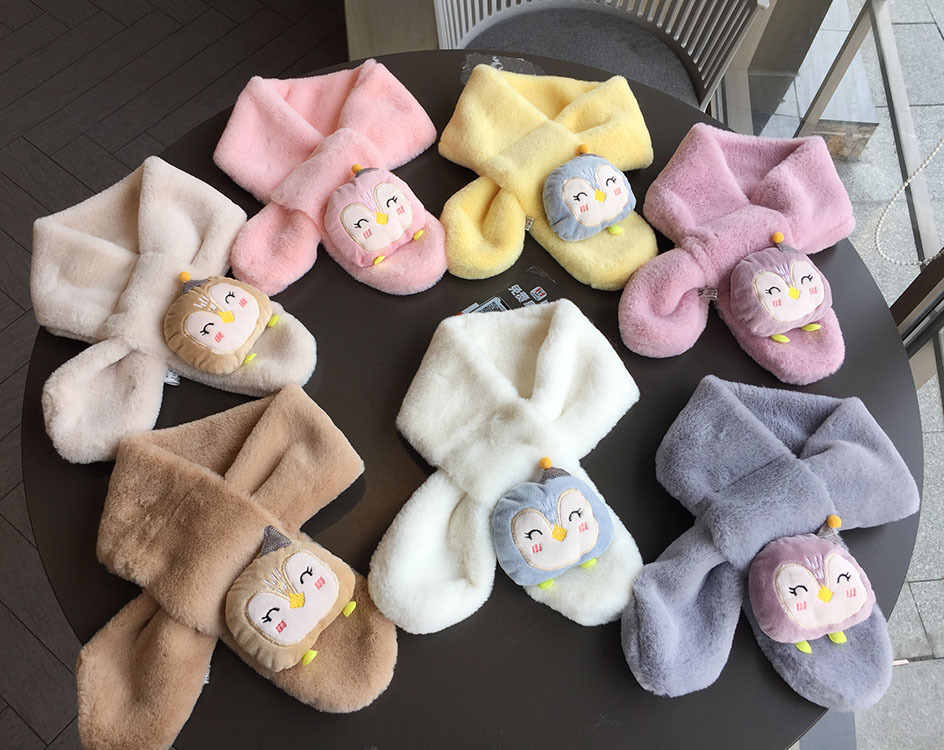 Factory Direct Sales Children&#039;s Scarf Autumn and Winter 800G Thickened Owl Embroidery Cute Doll Baby Bib Bandana
