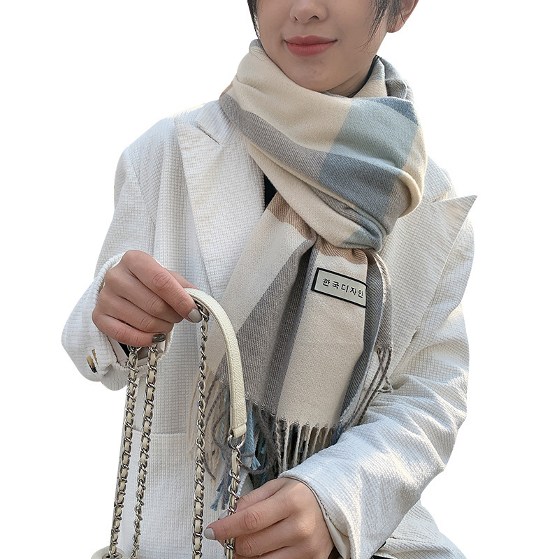 Women&#039;s Scarf 2021 Winter New Plaid Yarn-Dyed Tassel Artificial Cashmere Scarf Fashion Mid-Length Warm Shawl Scarf