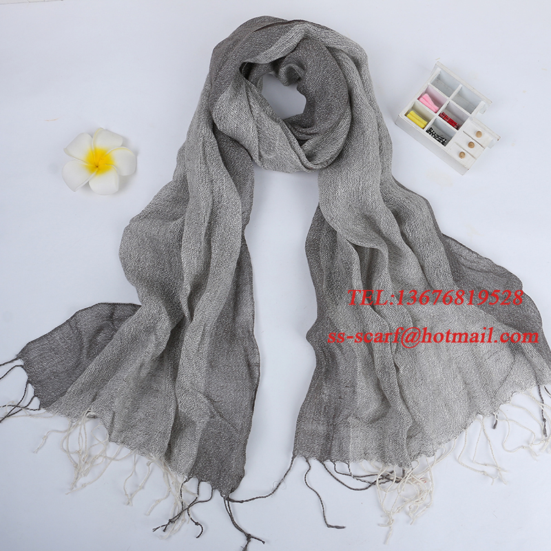 100% Linen/ flax yarn-dyed stripe scarf fashion silver line scarf