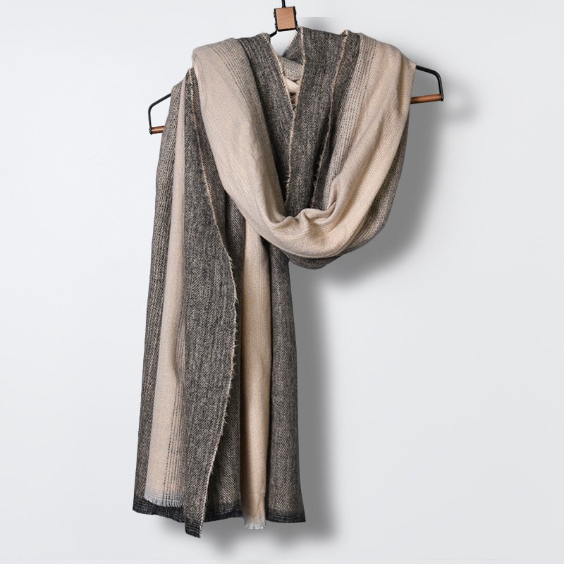 New Autumn and Winter Super Soft Yarn-Dyed Brushed Gradient Cashmere-like Mid-Length Scarf Women&#039;s European and American Shawl Warm Scarf