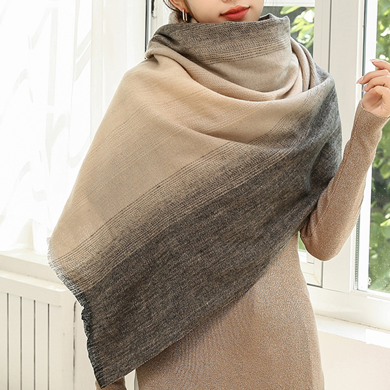 New Autumn and Winter Super Soft Yarn-Dyed Brushed Gradient Cashmere-like Mid-Length Scarf Women&#039;s European and American Shawl Warm Scarf