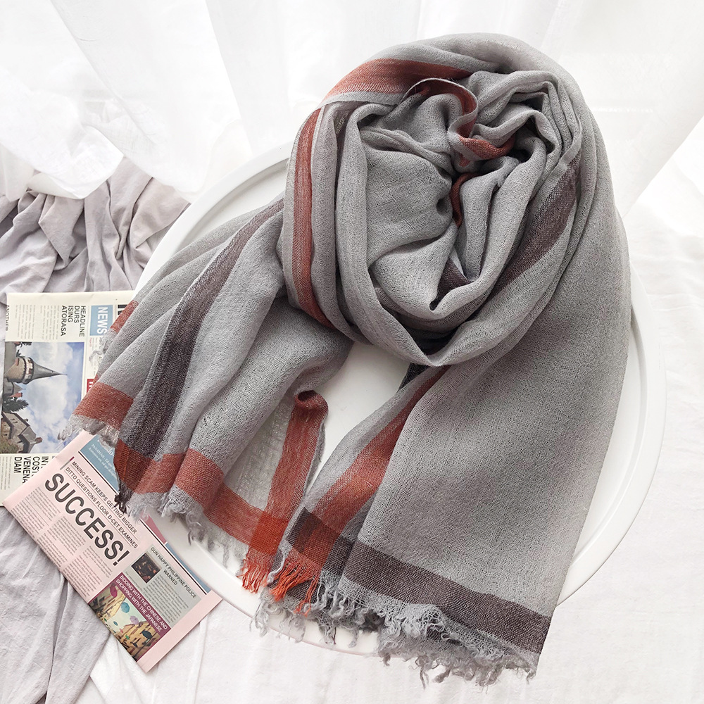 Foreign Trade Wool Scarf Striped Yarn-Dyed Scarf Women&#039;s Autumn and Winter European and American Japanese and Korean Style Lady Mori Girl