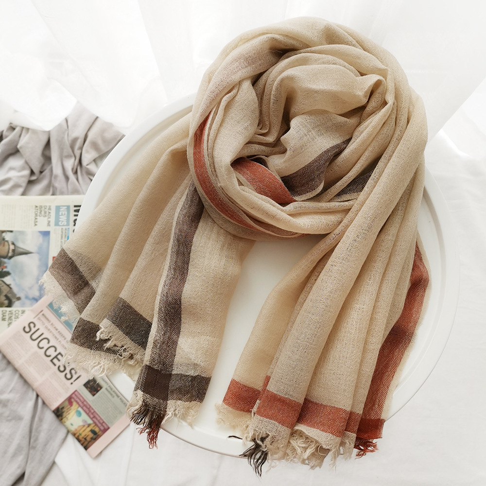 Foreign Trade Wool Scarf Striped Yarn-Dyed Scarf Women&#039;s Autumn and Winter European and American Japanese and Korean Style Lady Mori Girl