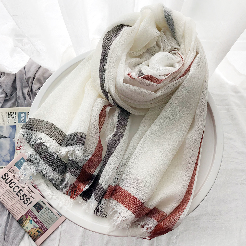 Foreign Trade Wool Scarf Striped Yarn-Dyed Scarf Women&#039;s Autumn and Winter European and American Japanese and Korean Style Lady Mori Girl