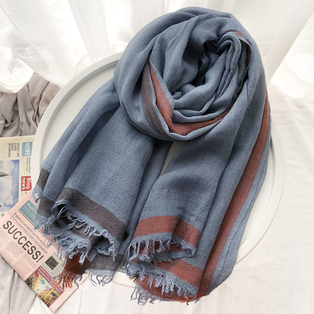 Foreign Trade Wool Scarf Striped Yarn-Dyed Scarf Women&#039;s Autumn and Winter European and American Japanese and Korean Style Lady Mori Girl