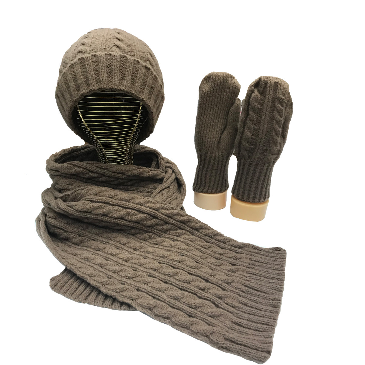 New Small Twist Knitting Hat, Scarf and Gloves Three-Piece Multi-Color Soft Warm Suit Woolen Cap Wholesale