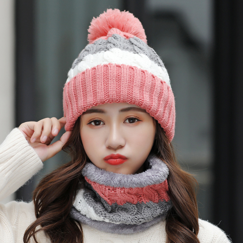 Hat  Autumn and Winter Woolen Cap Fleece-Lined Knitting Warm Hat Winter Windproof Cycling Earflaps Cap Scarf