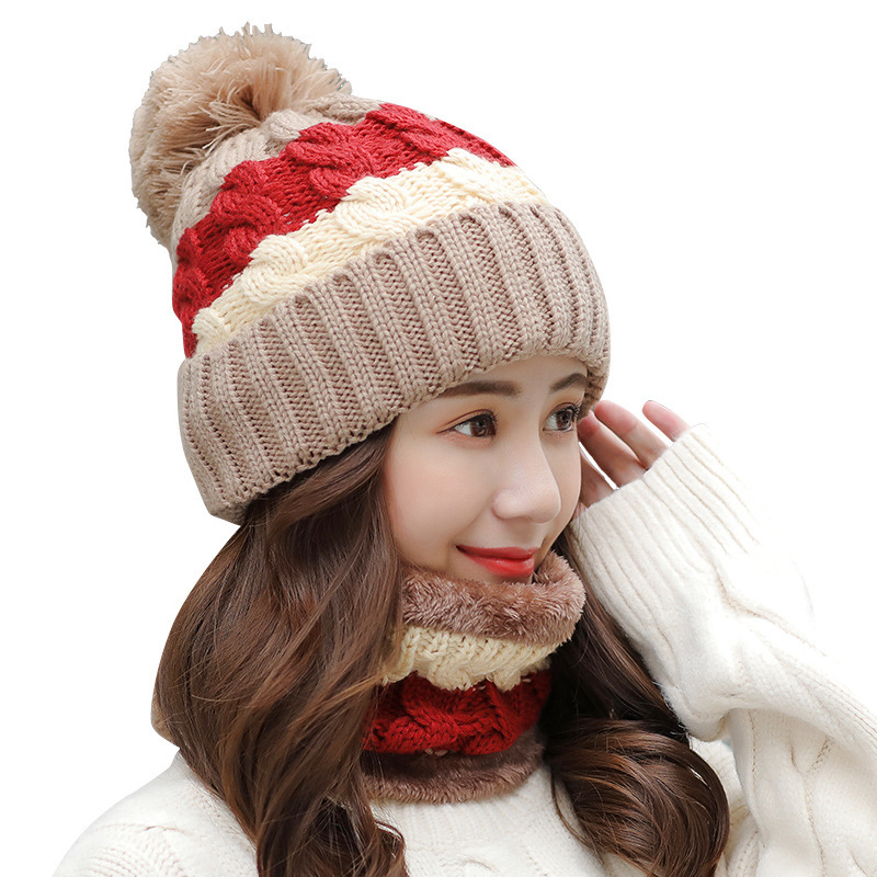 Hat  Autumn and Winter Woolen Cap Fleece-Lined Knitting Warm Hat Winter Windproof Cycling Earflaps Cap Scarf