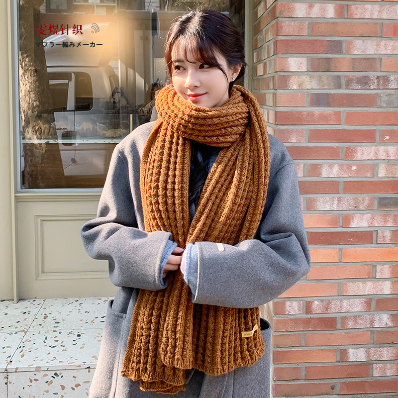 Winter Korean Style Ins Style Grain of Rice Monochrome Scarf Warm Thickened Knitting Scarf Manufacturer Knitting Scarf