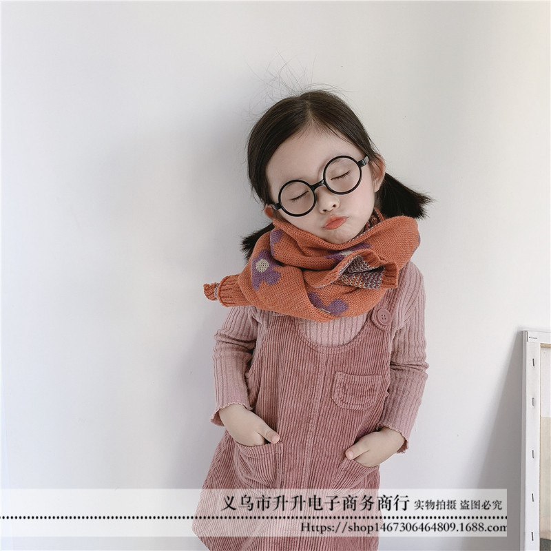 Children&#039;s Wool Scarf Winter New Boys and Girls Korean Chic Elegant Flower Knitted Scarf Baby Bib Knitting Scarf