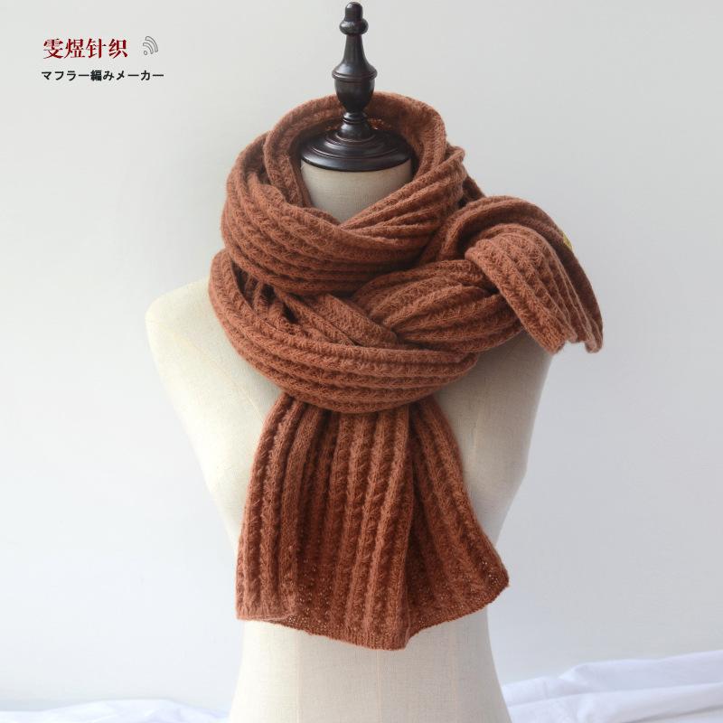 Winter Korean Style Ins Style Grain of Rice Monochrome Scarf Warm Thickened Knitting Scarf Manufacturer Knitting Scarf