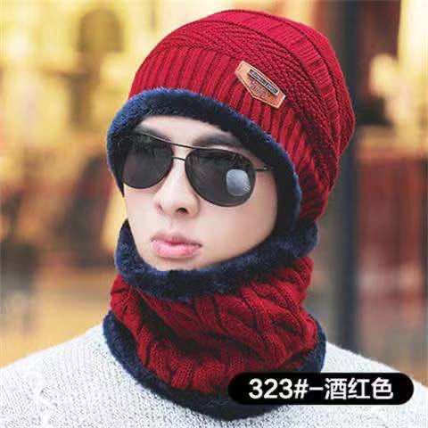 Winter Warm Hat Men and Women Cycling Outdoor Ear Protection Fleece-Lined Thickened Knitting Wool Sleeve Cap Scarf Two-Piece Set