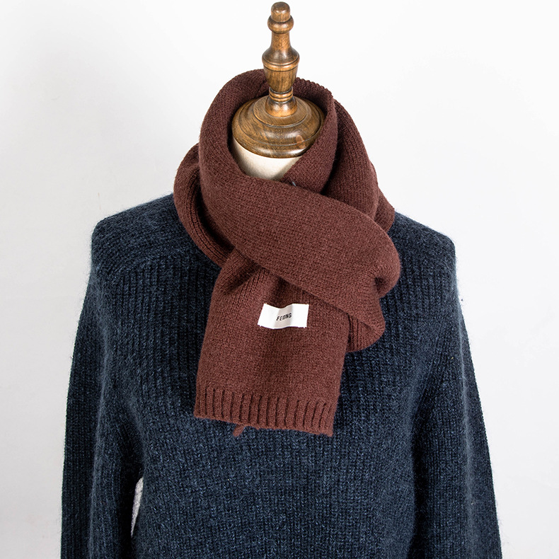 Winter Wool Scarf Korean Style Male and Female Student Couple Acrylic Labeling Knitted Solid Color Scarf Knitting Scarf