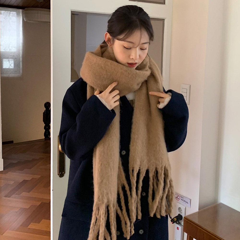 Ac Cashmere-like Solid Color Scarf Women&#039;s Autumn and Winter Za Warm Thick Tassel Scarf Shawl in Stock Knitting Scarf