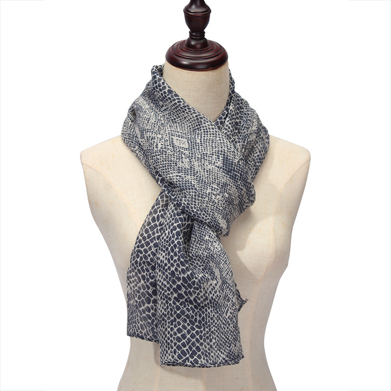 New Snake Print Voile Encryption Scarf Bandana Cross-Border E-Commerce Direct Supply Animal Pattern Scarf Wholesale