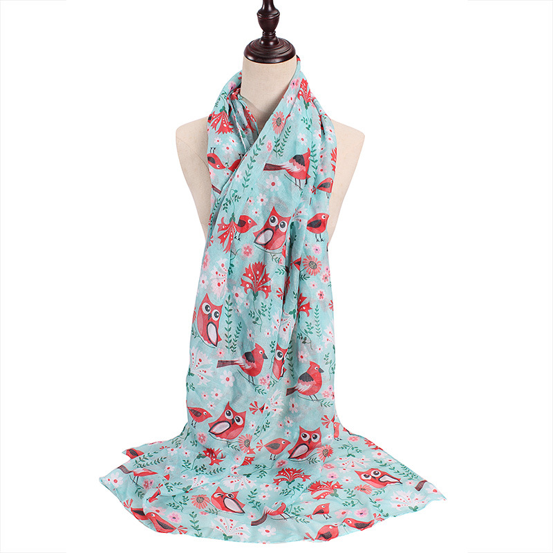 Wholesale New Branch Bird Printing Animal Scarf Cross-Border E-Commerce Exclusive for Men and Women Encrypted Voile Curling Scarf