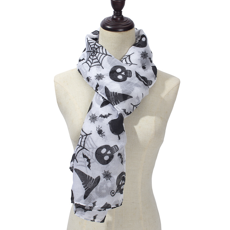 Autumn and Winter Warm Encryption Skull Hat Bat Pattern Bandana Christmas Printing Voile Scarf Wholesale