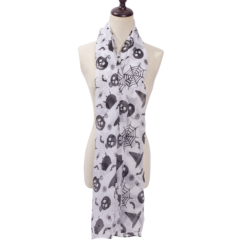 Autumn and Winter Warm Encryption Skull Hat Bat Pattern Bandana Christmas Printing Voile Scarf Wholesale