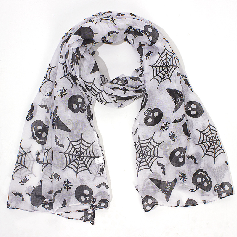 Autumn and Winter Warm Encryption Skull Hat Bat Pattern Bandana Christmas Printing Voile Scarf Wholesale