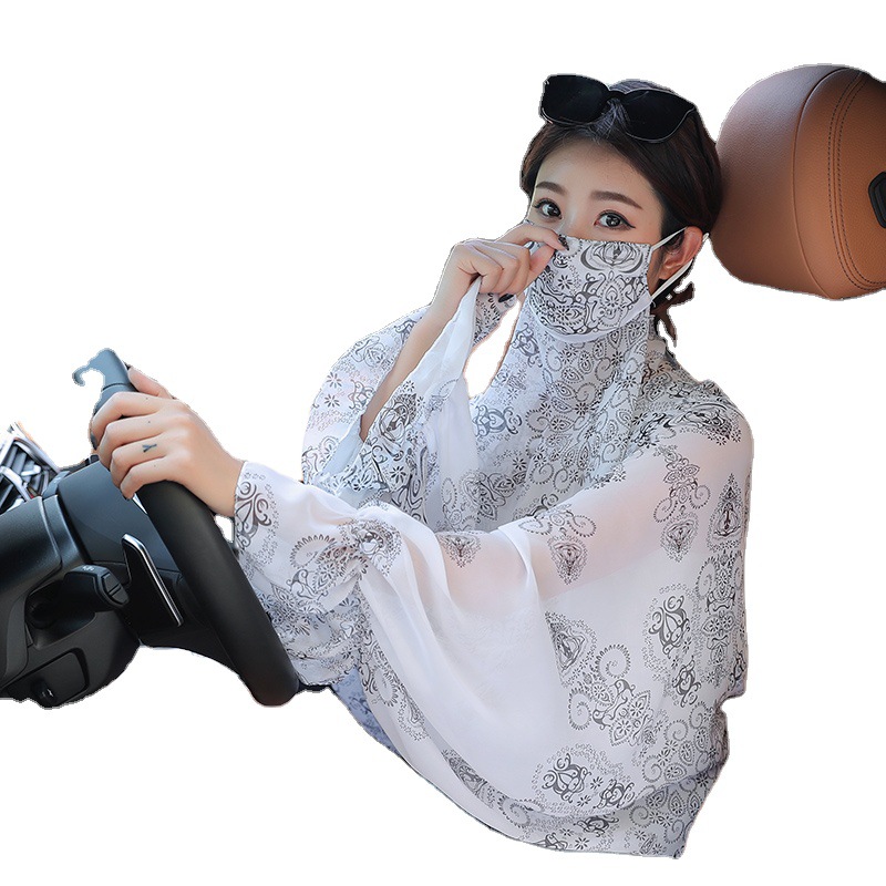 Summer Shawl Thin UV Protection Driving and Biking Artifact Veil Female Face Cover Bandana Cloak Voile Scarf
