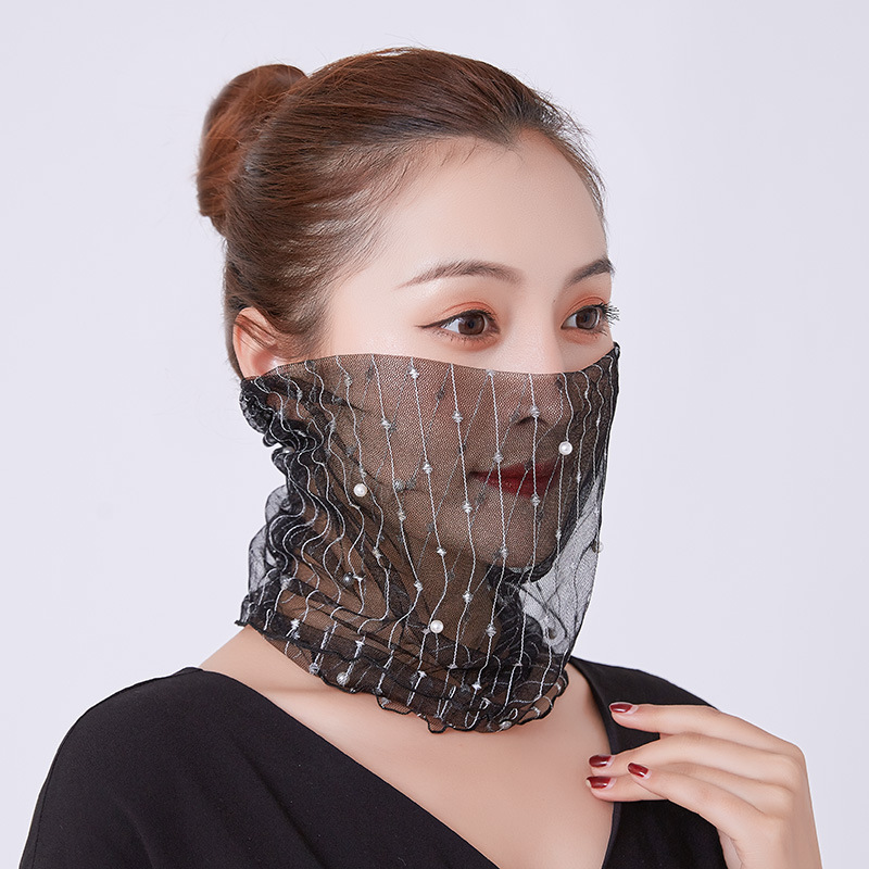 Veil Silk Scarf Lace Women&#039;s Spring and Autumn Thin Neck Protection Thin Neck Cover Tie Hair All-Match Mask Voile Scarf