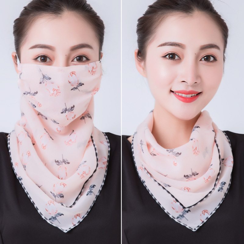 Earmuffs Triangle Scarf Ear Hanging Summer Thin and All-Matching Neck Neck Neck Scarf Female Ice Silk Scarf Voile Scarf