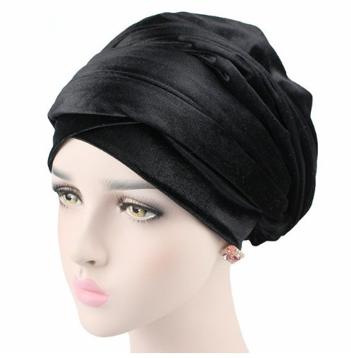 Autumn and Winter New Velvet Headcloth Muslim Indian Hat Dual-Use Hat Scarf Basic Models in Stock