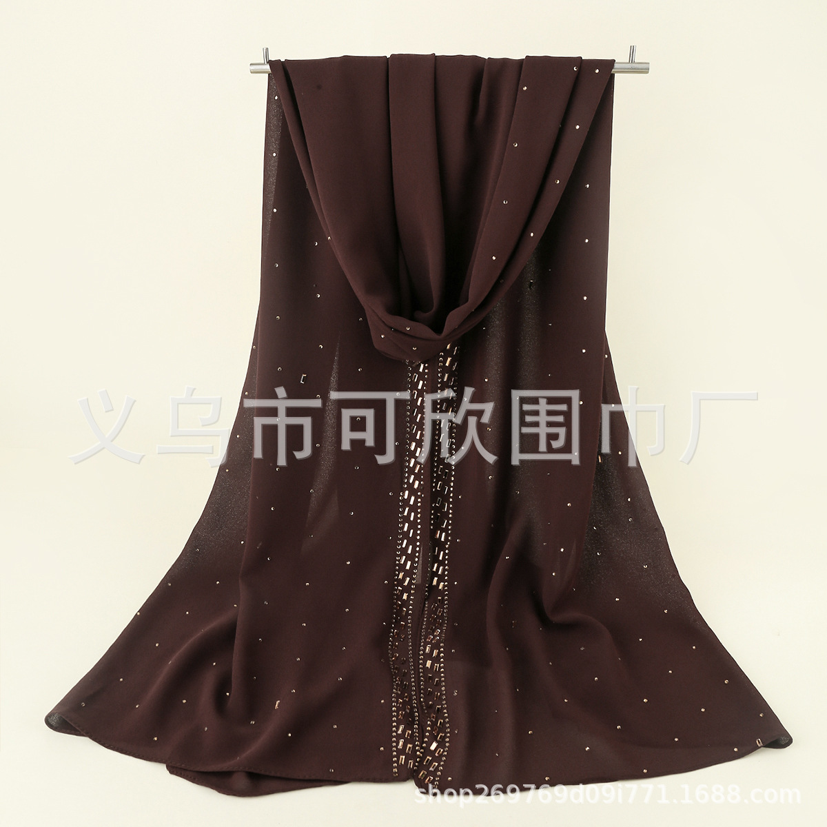 A085 Cross-Border Supply New Pure Color Pearl Chiffon Scarf Rhinestone Ethnic Style Scarf Veil Shawl Muslim Scarf