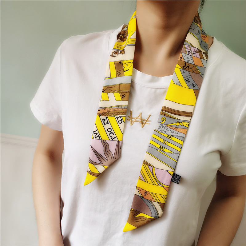 Spring and Summer Imitated Silk Scarves Women&#039;s New Color Matching Letters Printing Professional Small Scarf Arm Bag Ribbon Wholesale