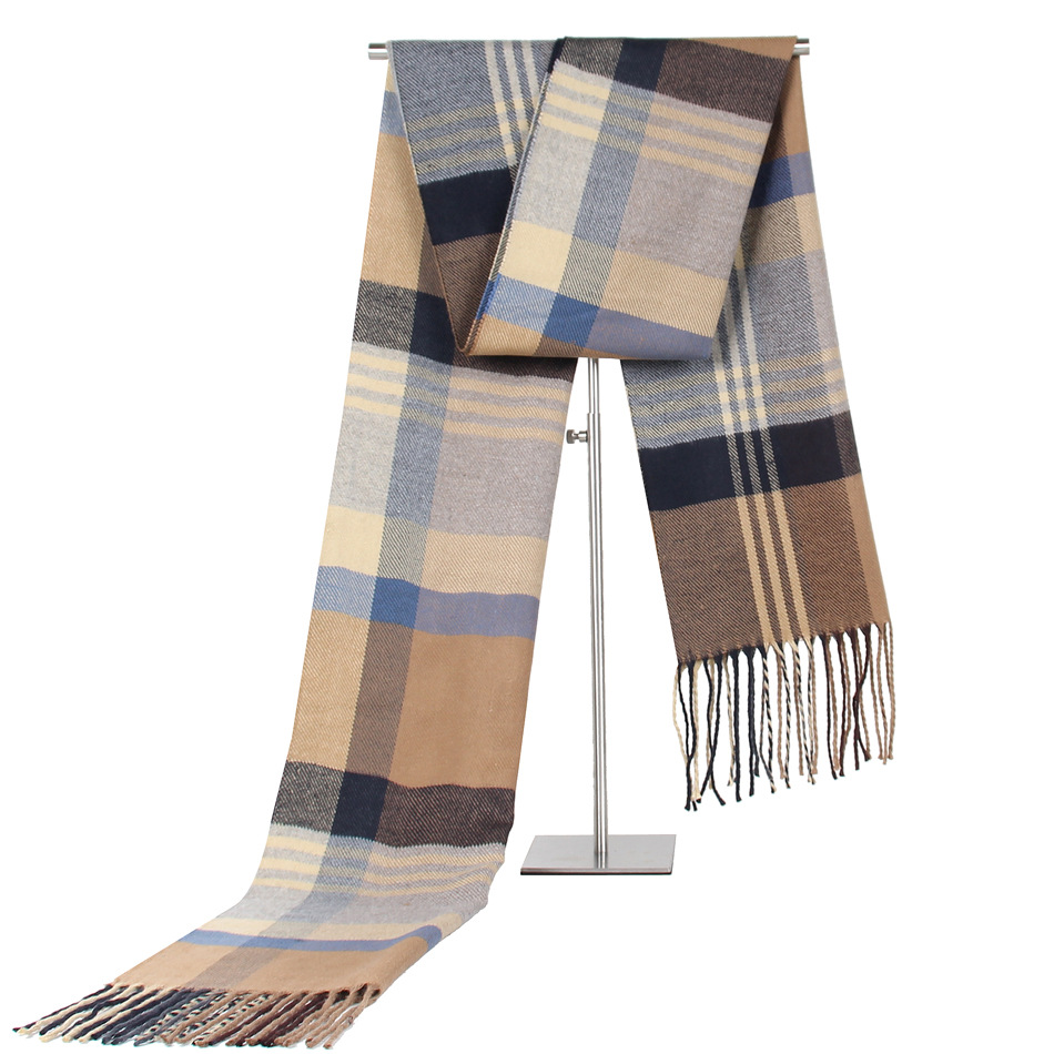 European and American New Cashmere Warm Men Scarf Middle-Aged Elderly Striped Plaid Scarves Gift Factory Direct Sales
