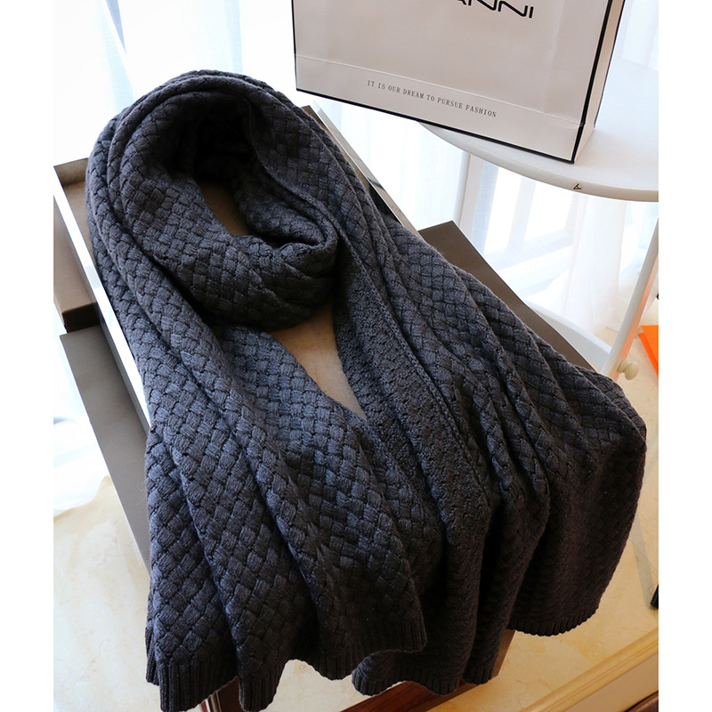 BV  Knitted Scarf for Women Autumn and Winter Thickened Warm Wool Wool Woven Bib Shawl Dual-Use Cashmere Scarves