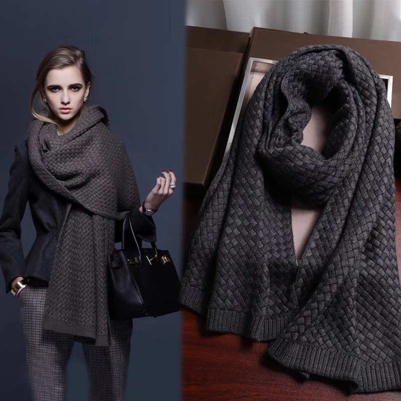 BV  Knitted Scarf for Women Autumn and Winter Thickened Warm Wool Wool Woven Bib Shawl Dual-Use Cashmere Scarves