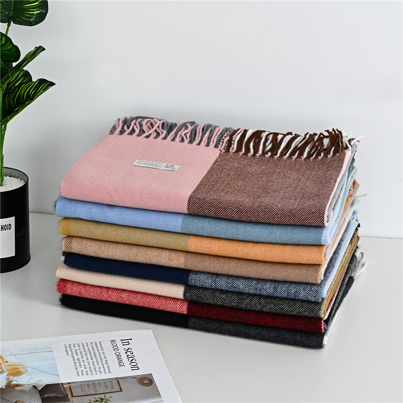 Artificial   and Winter New Elegant Stitching Plaid Warm Thickened Shawl Scarf Women&#039;s Scarf Wholesale Cashmere Scarves