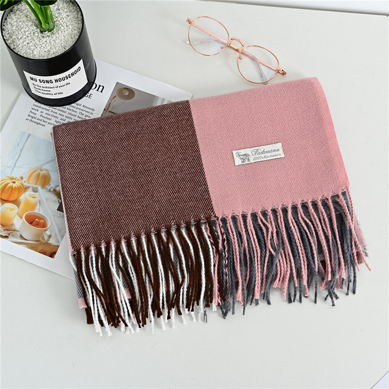 Artificial   and Winter New Elegant Stitching Plaid Warm Thickened Shawl Scarf Women&#039;s Scarf Wholesale Cashmere Scarves
