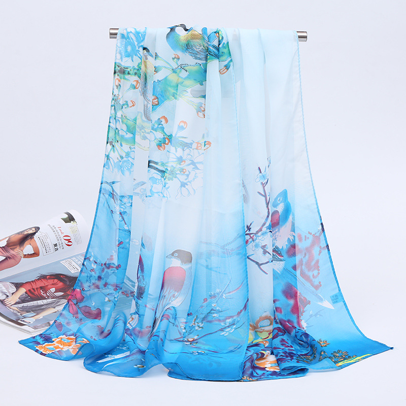 New Yiwu Printed Chiffon Long Scarves Wholesale Spring and Summer All-Match Scarf Small Gauze Kerchief Chiffon Scarves