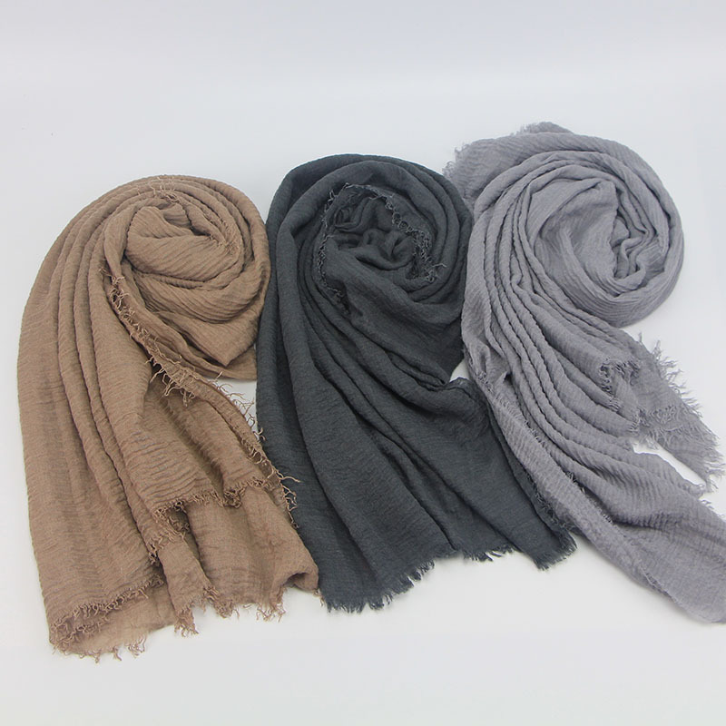 Monochrome Cotton and Linen Scarf New Wool Tassel Headcloth Cotton Linen Scarves  scarf