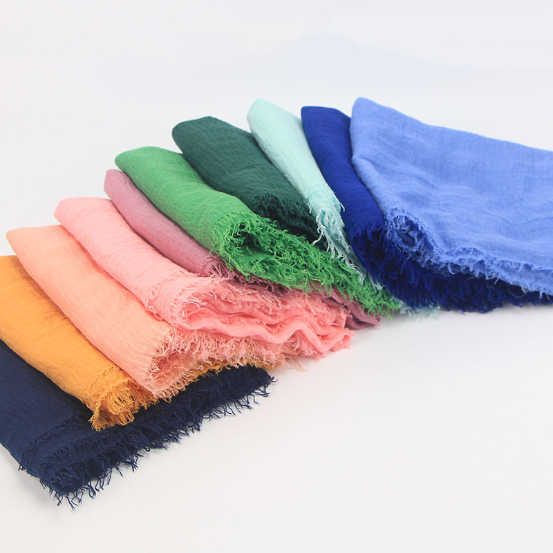 Monochrome Cotton and Linen Scarf New Wool Tassel Headcloth Cotton Linen Scarves  scarf
