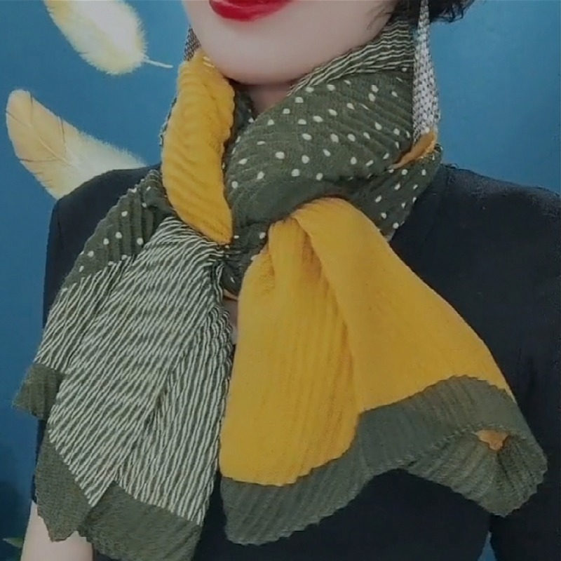 Women&#039;s Spring and Autumn Color Matching Letters Fashionable Stylish Shawl Crumpled Warm Scarf Cotton Linen Scarves