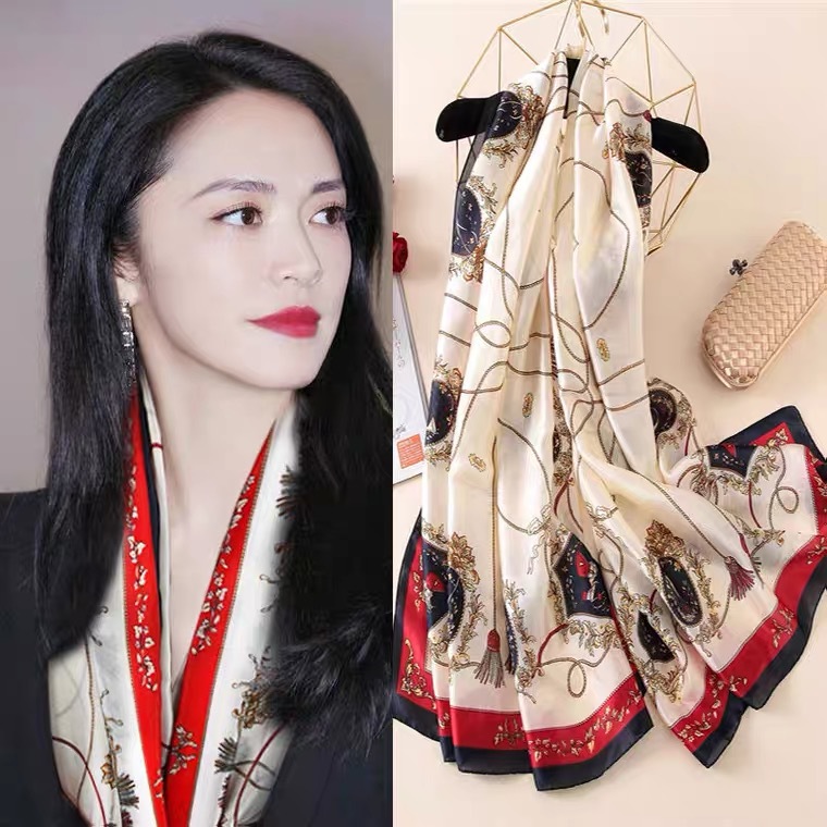 New Long Large Silk Scarf Winter Mother Gift Printing Satin Shawl Women&#039;s Warm Imitated Silk Scarves Scarf