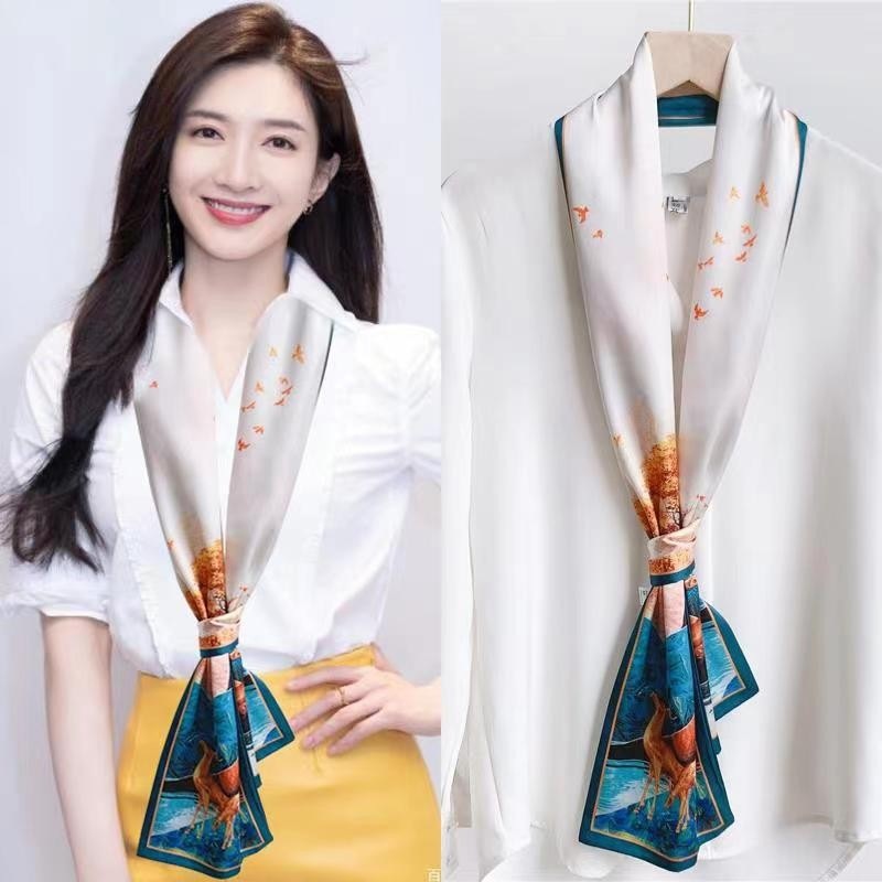 Strip Small Silk Scarf Scarf Business Scarf Fashion Decorative Satin Floral Small Square Towel Small Scarf Silk Scarves