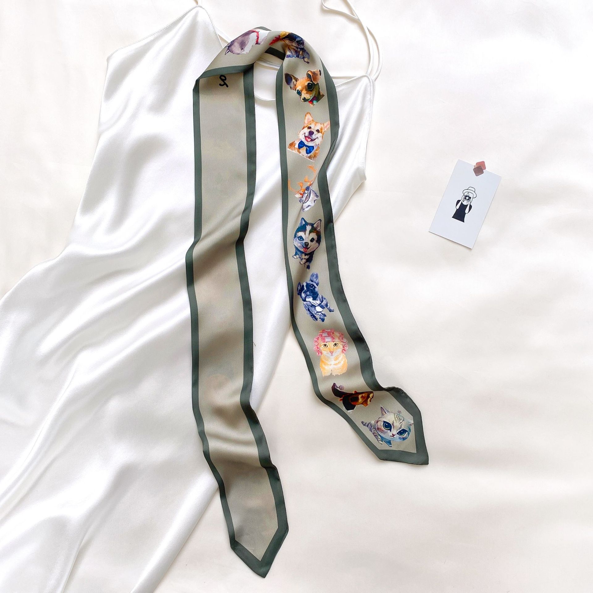 Small Silk Scarf Female Hair Band Korean Style Simple Thin Narrow Long Ribbon Spring and Ribbon Scarves