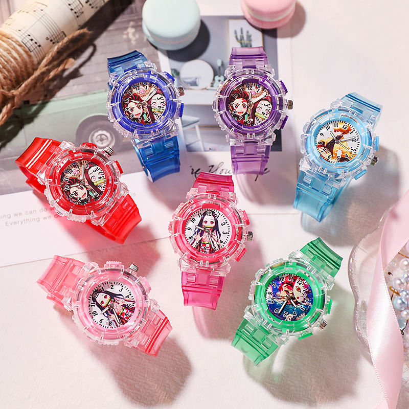Cross-Border New Arrival Children&#039;s Watch Kimetsu No Yaiba LED Flashing Lamp Student Watch Ultraman Boy Watch Glow Watch