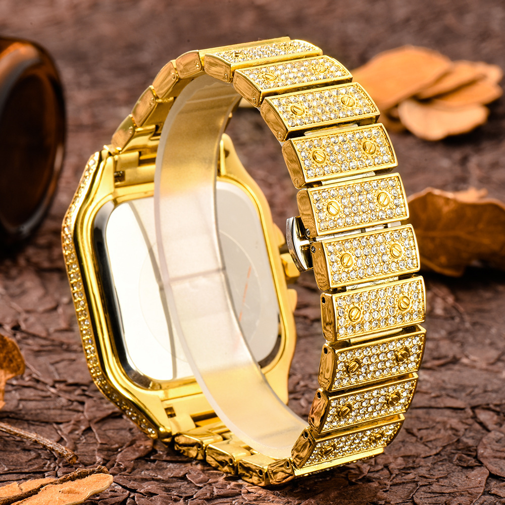 New Starry Diamond Men&#039;s Quartz Watch Square Stainless Steel Hip-Hop Fashion Diamond Watch