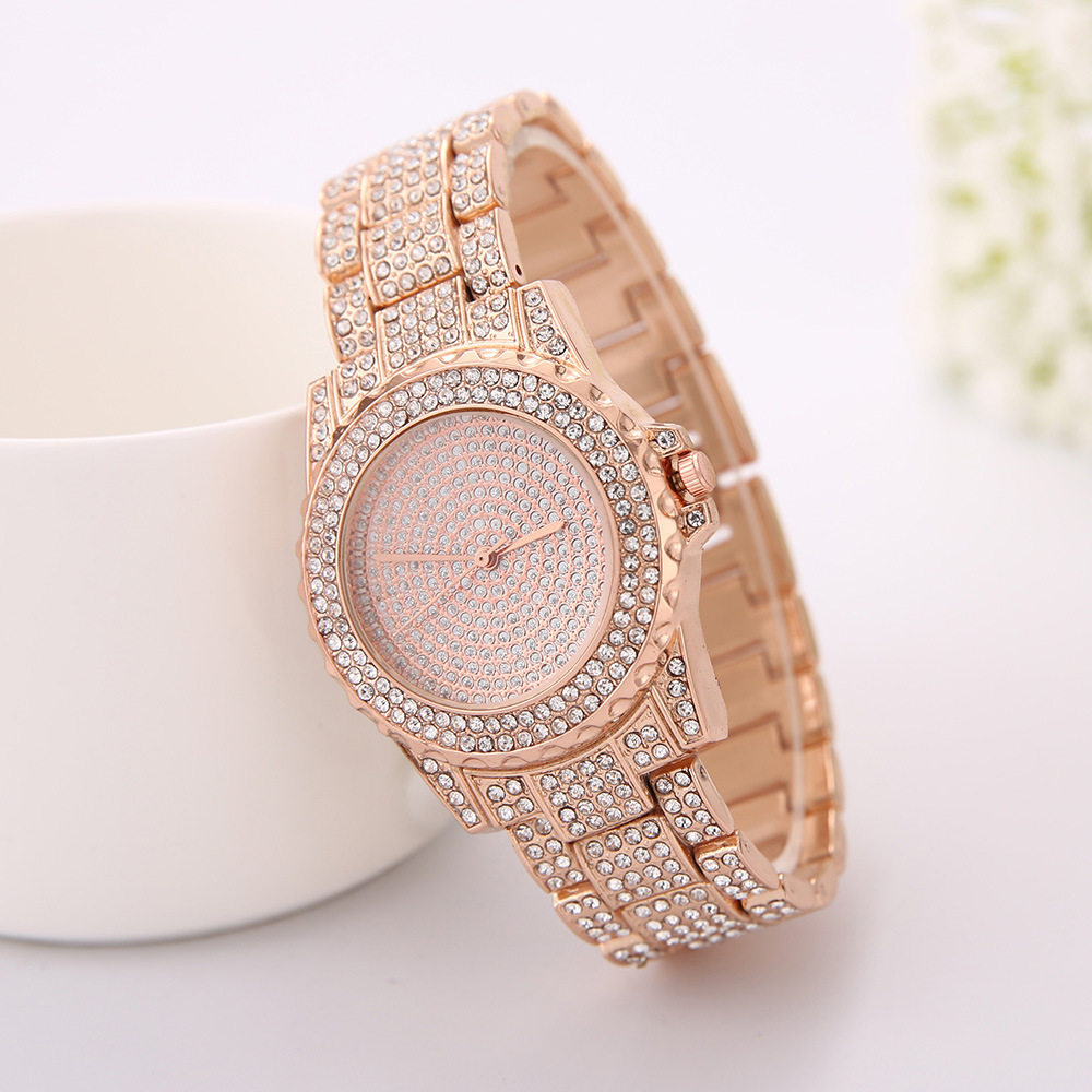 Foreign Trade Starry Diamond Steel Strap Women&#039;s Watch Fashion Watch Rose Gold Diamond Watch