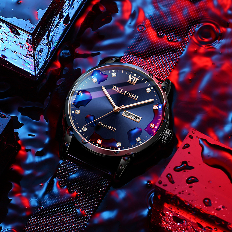 New Beros Brand Men&#039;s Watch Diamond Surface Quartz Watch Luminous Waterproof Diamond Watch