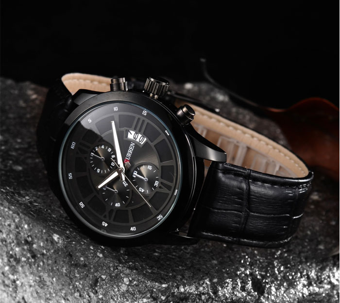 CURREN the black Curren watch calendar men&#039;s casual leather watch Roman numerals on the dial brand watches