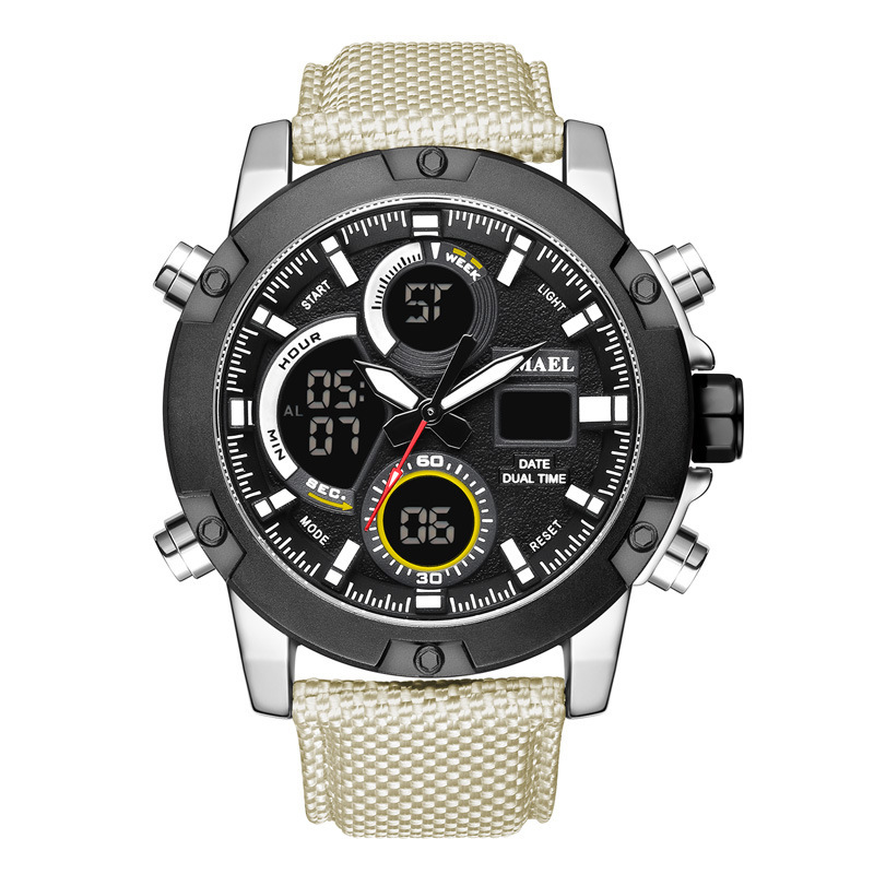 SMAEL Smael 1325 Men&#039;s Double Display Watch Stylish and Versatile Men&#039;s Leather Watch Alarm Clock