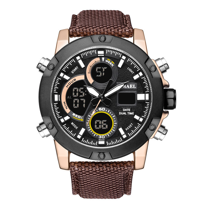 SMAEL Smael 1325 Men&#039;s Double Display Watch Stylish and Versatile Men&#039;s Leather Watch Alarm Clock