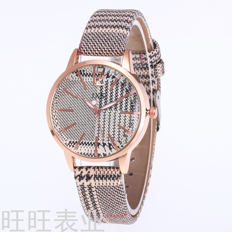 Foreign Trade Hot Selling Light Luxury Korean Plaid Women&#039;s Quartz Watch Casual Women Student Leather Watch in Stock